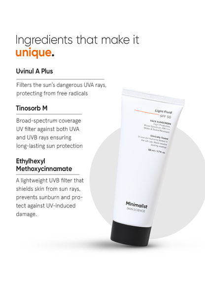 Minimalist Light Fluid SPF 50 Sweatproof Sunscreen No White Cast