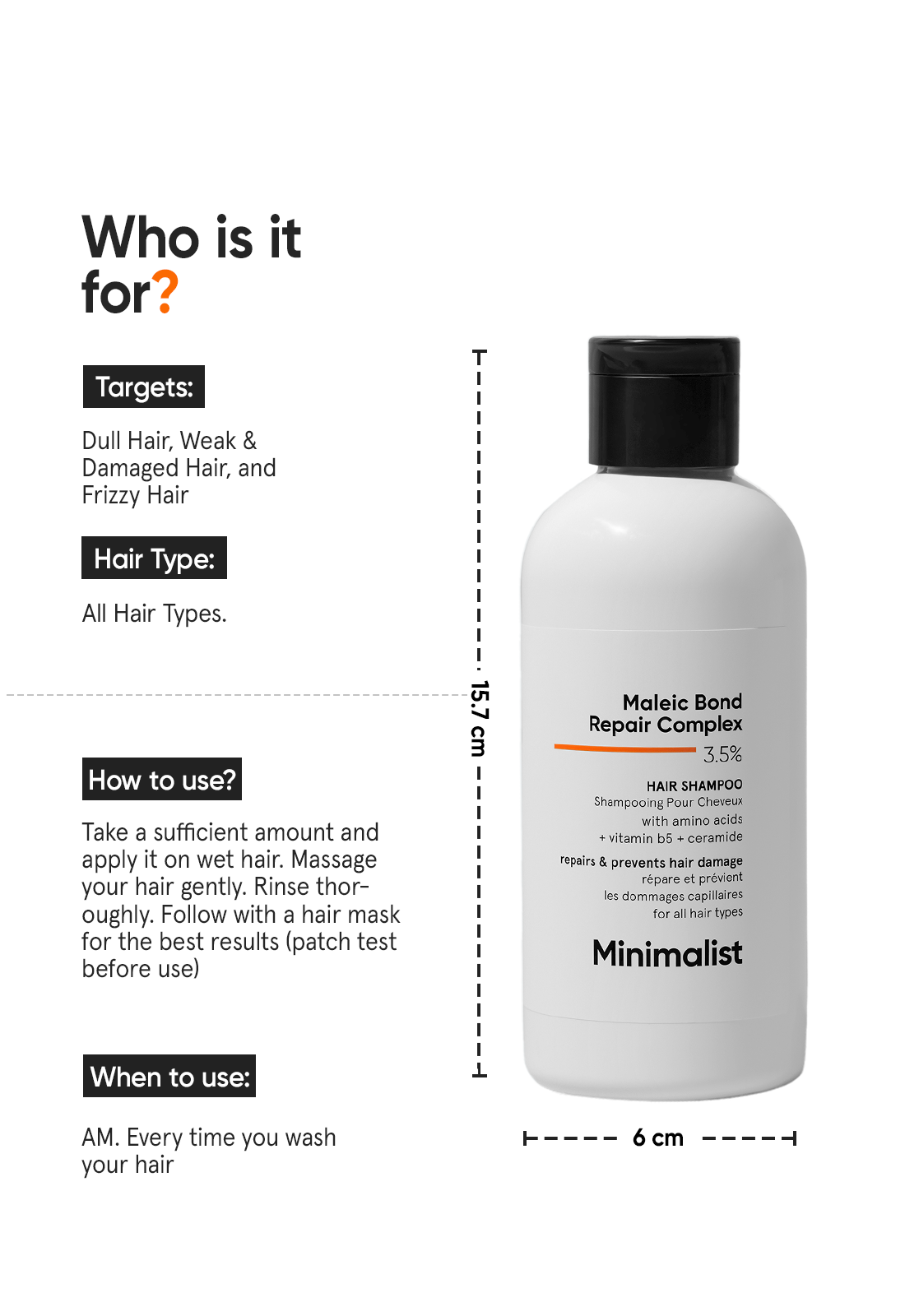 Minimalist Maleic Bond Repair Complex 3.5% Sulfate-Free Strengthening Hair Shampoo
