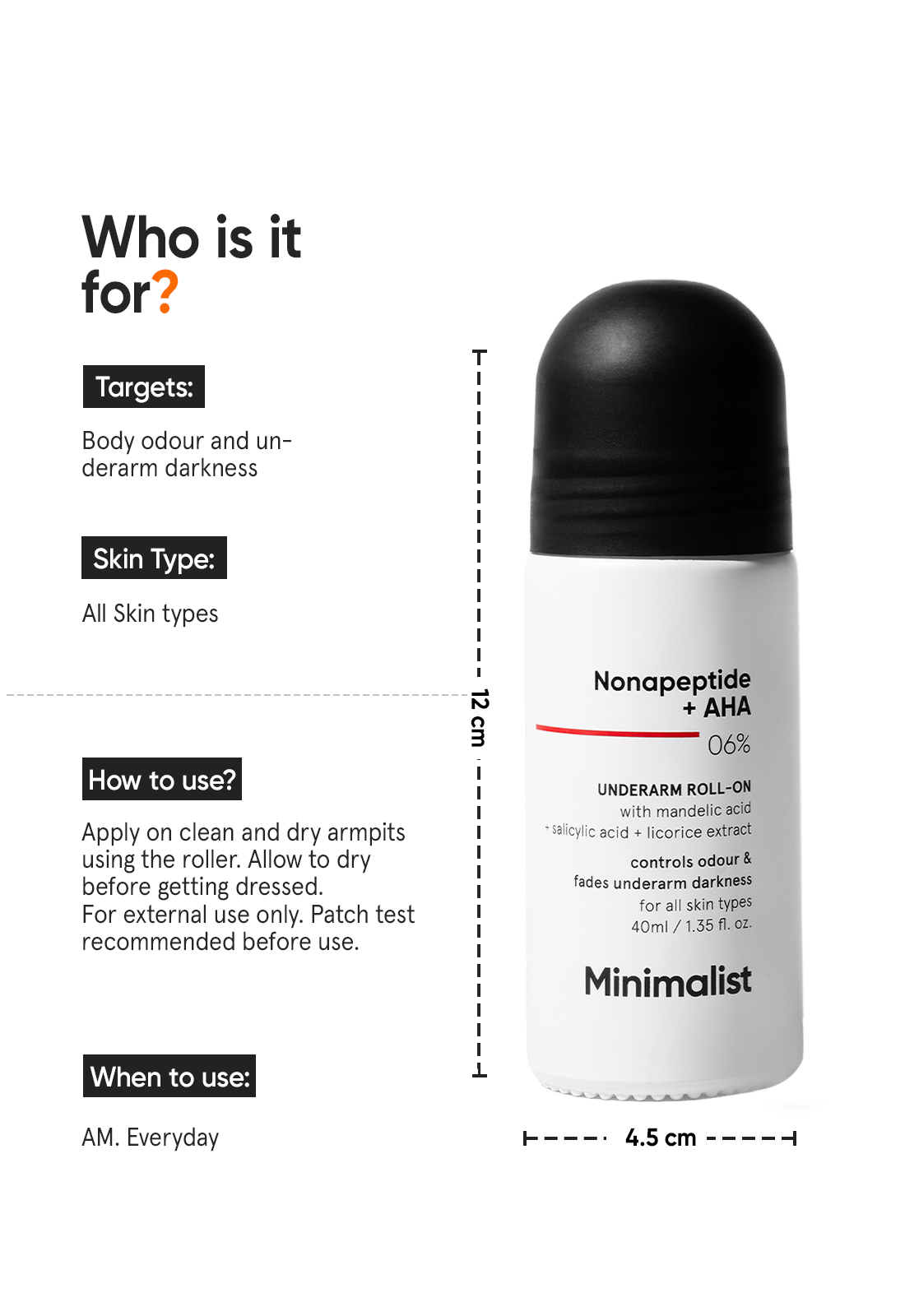Minimalist Nonapeptide AHA 6% Underarm Roll On Deodorant For Brightening