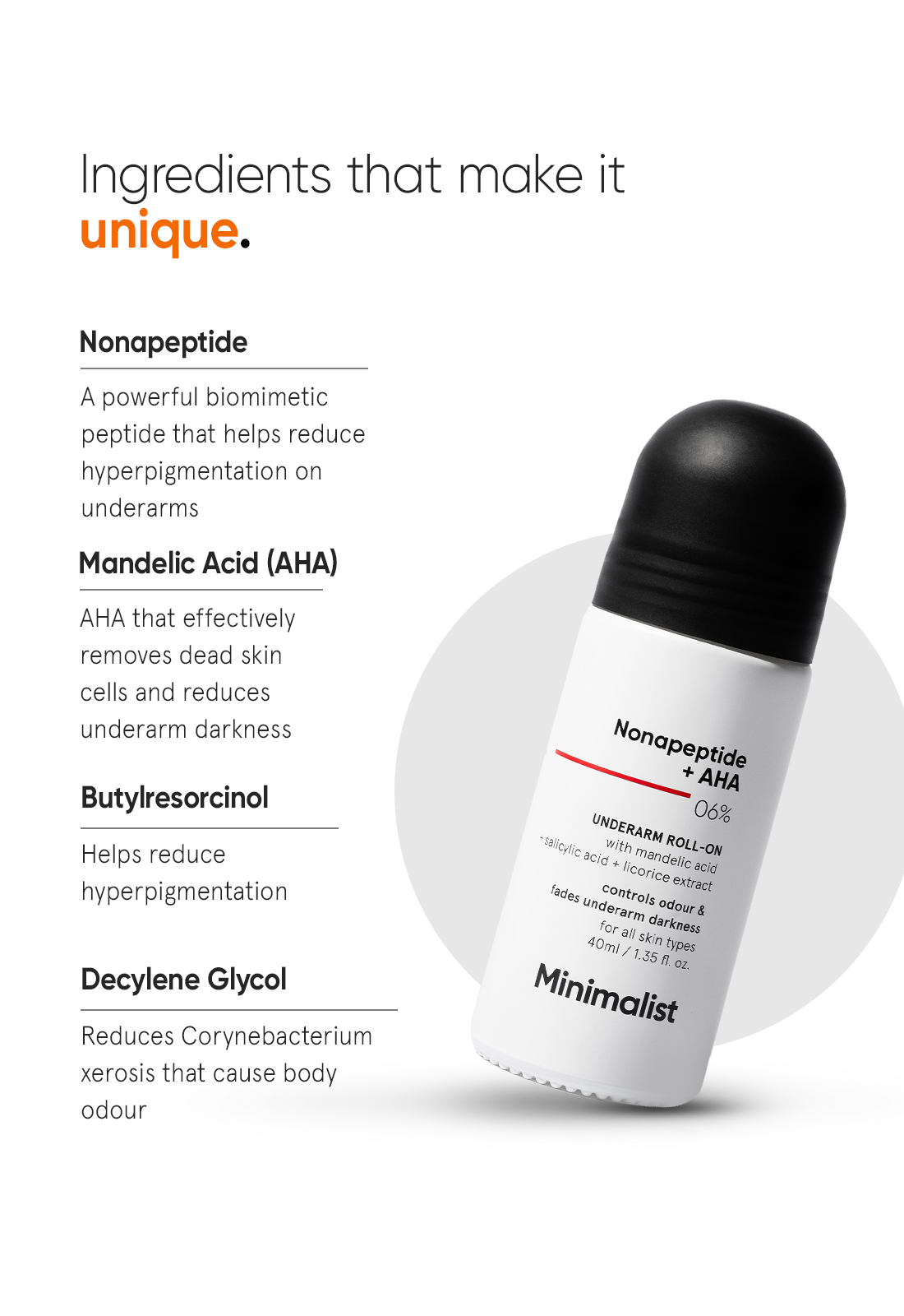 Minimalist Nonapeptide AHA 6% Underarm Roll On Deodorant For Brightening