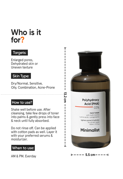 Minimalist PHA 3% Gentle Exfoliating Face Toner for Pore Tightening