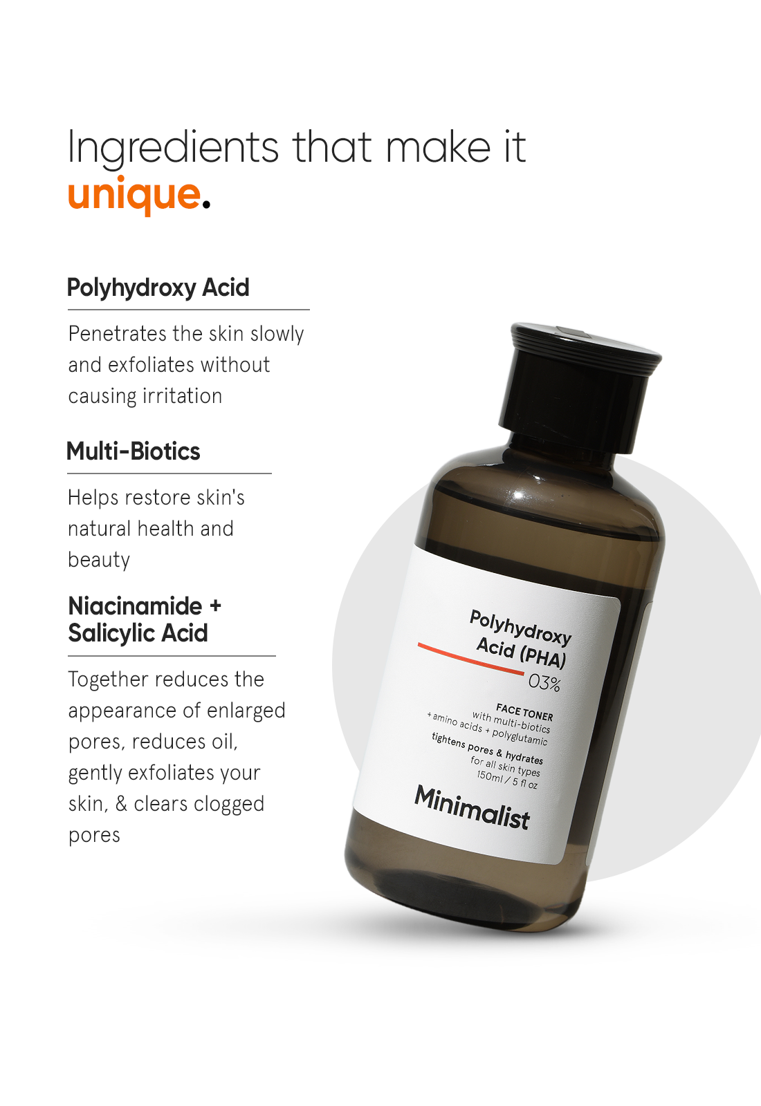 Minimalist PHA 3% Gentle Exfoliating Face Toner for Pore Tightening