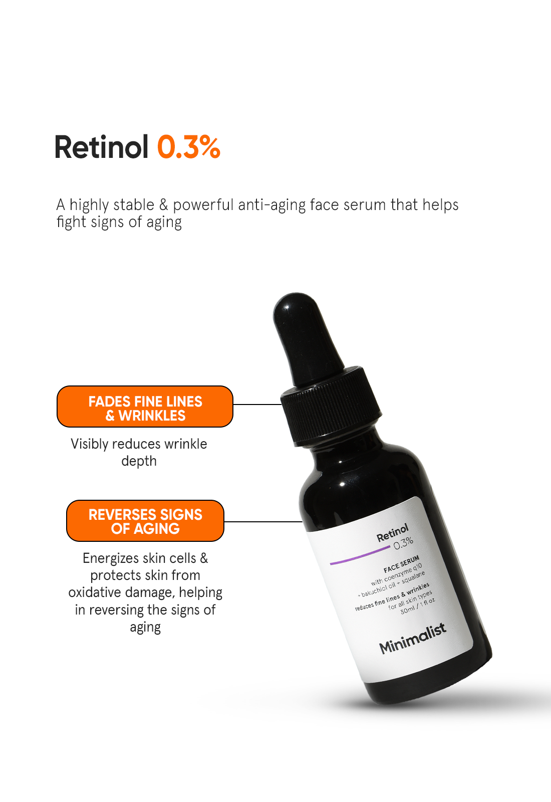 Minimalist Retinol 0.3% Face Serum with Coenzyme Q10 and Bakuchiol