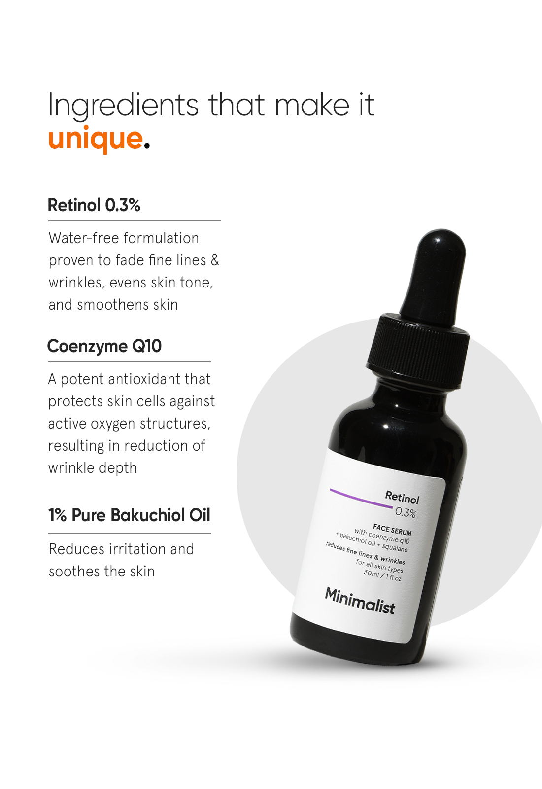 Minimalist Retinol 0.3% Face Serum with Coenzyme Q10 and Bakuchiol