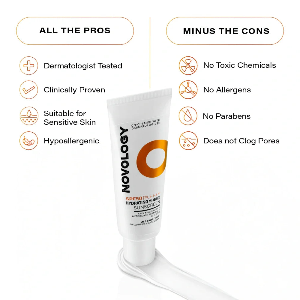 Novology SPF 50 PA++++ Hydrating Sheer Sunscreen With 4.25% Niacinamide
