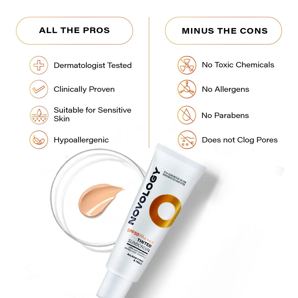 Novology SPF 50 PA++++ Tinted Sunscreen with Niacinamide 1.76oz