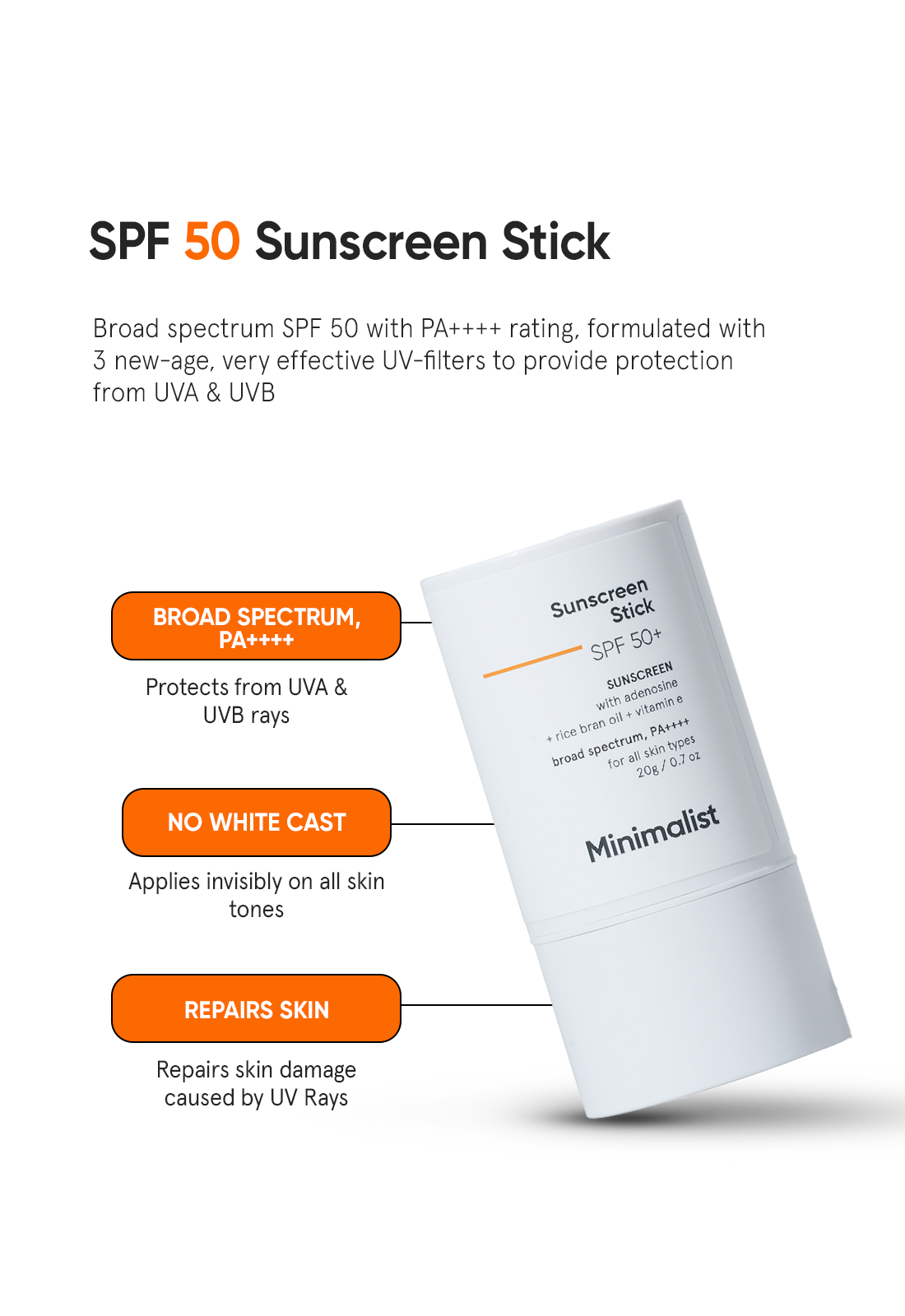 Minimalist Lightweight SPF 50+ Sunscreen Stick Broad Spectrum PA++++