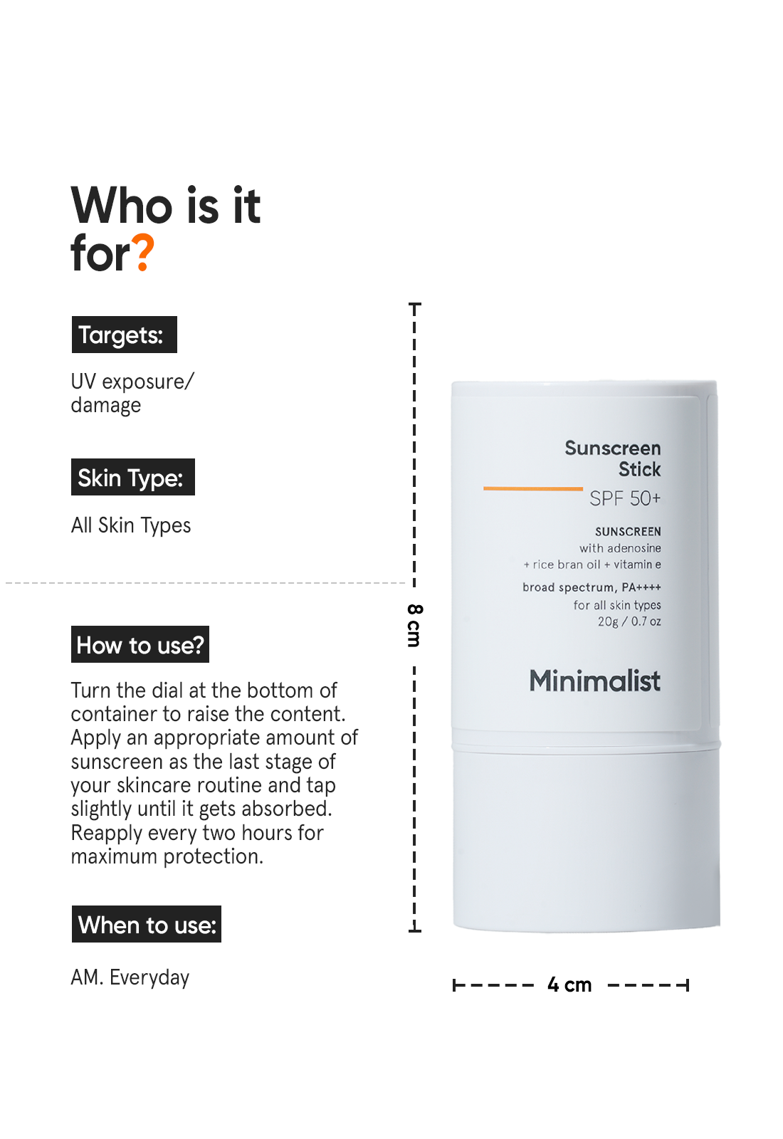 Minimalist Lightweight SPF 50+ Sunscreen Stick Broad Spectrum PA++++