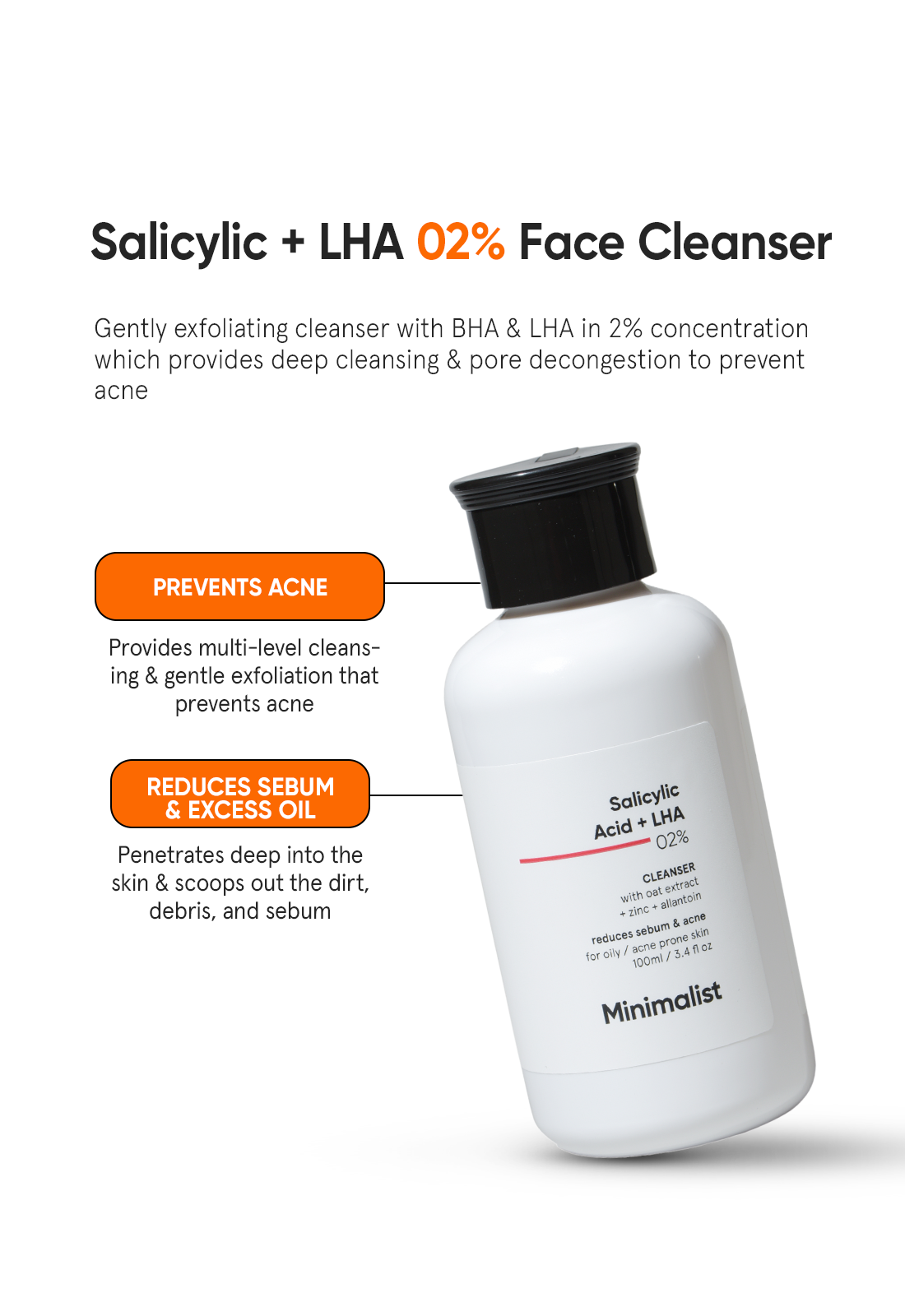 Minimalist Salicylic Acid LHA 2% Oil Control Acne Face Cleanser