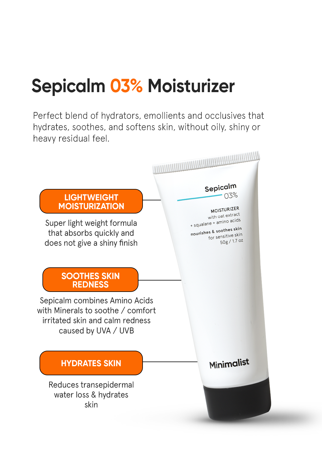 Lightweight Minimalist Sepicalm 3% Oat Moisturizer for Sensitive Acne-Prone Skin