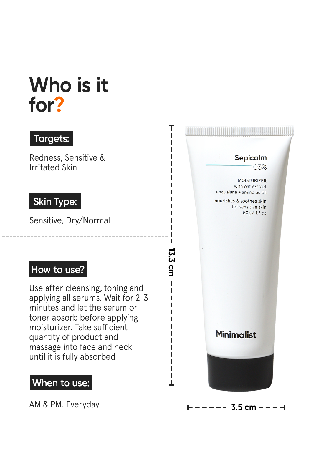 Lightweight Minimalist Sepicalm 3% Oat Moisturizer for Sensitive Acne-Prone Skin