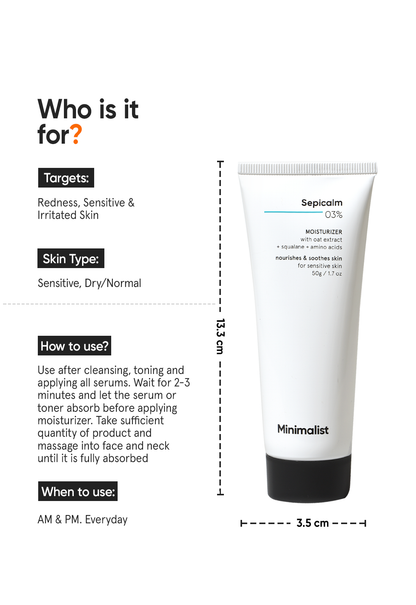 Lightweight Minimalist Sepicalm 3% Oat Moisturizer for Sensitive Acne-Prone Skin