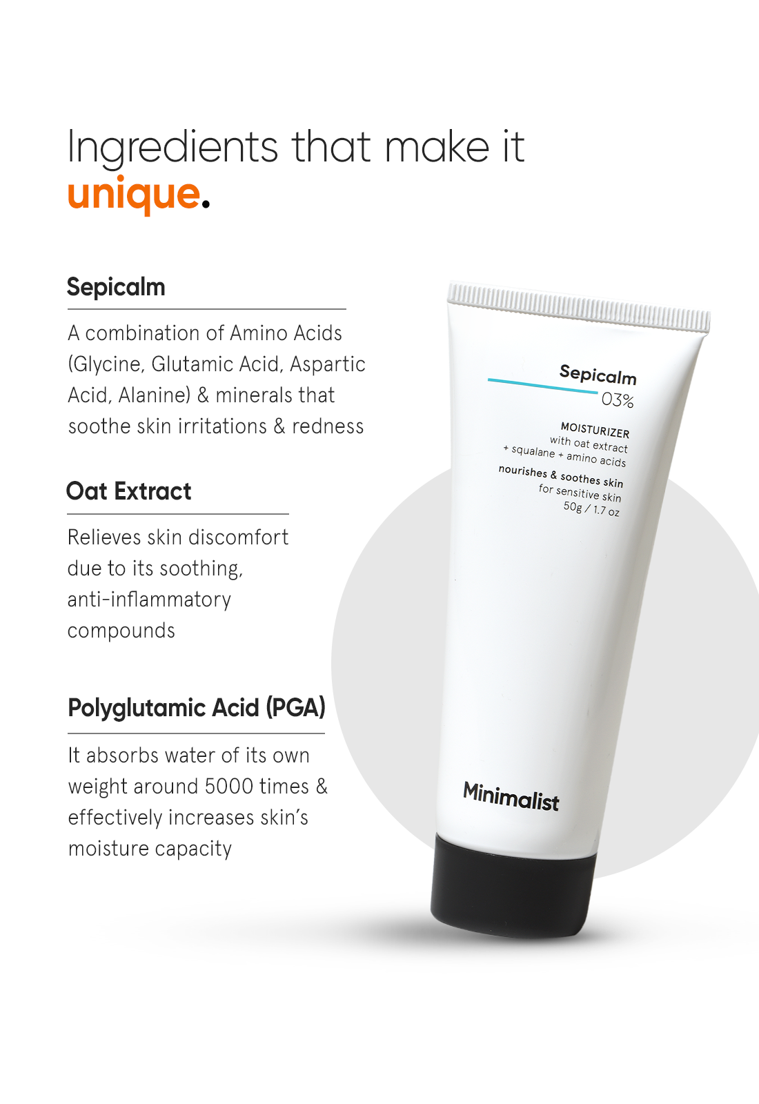 Lightweight Minimalist Sepicalm 3% Oat Moisturizer for Sensitive Acne-Prone Skin