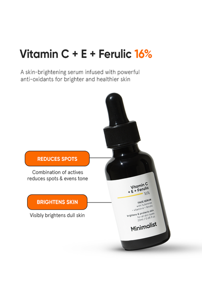 Minimalist Vitamin C + E + Ferulic 16% Brightening Face Serum for Glow