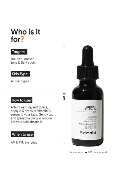 Minimalist Vitamin C + E + Ferulic 16% Brightening Face Serum for Glow