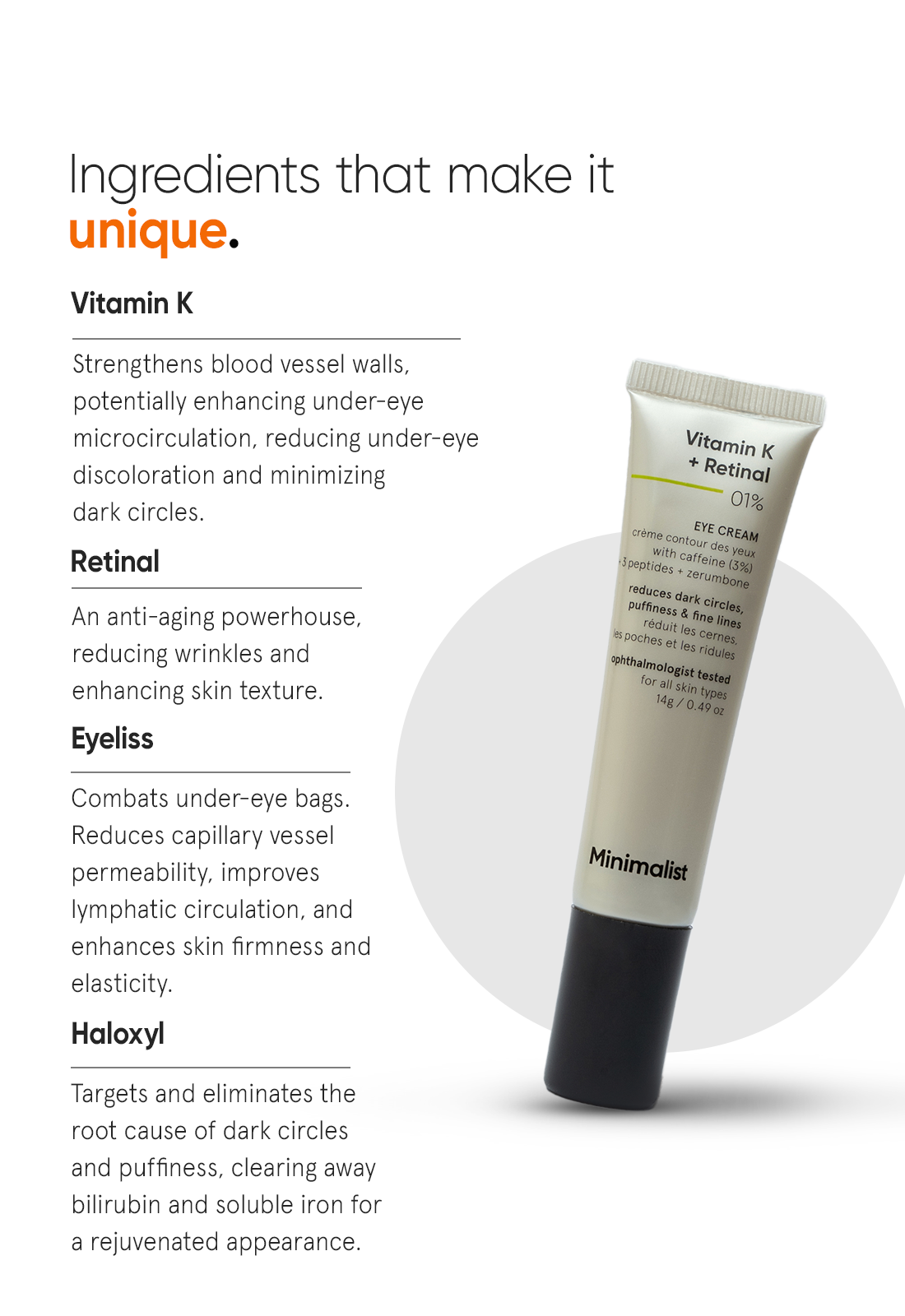 Minimalist Vitamin K Retinal Under Eye Cream for Dark Circles