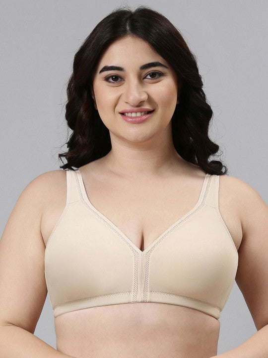 Enamor Non-Padded Wirefree Full Coverage Plush Comfort Side Support Bra F024 Beige