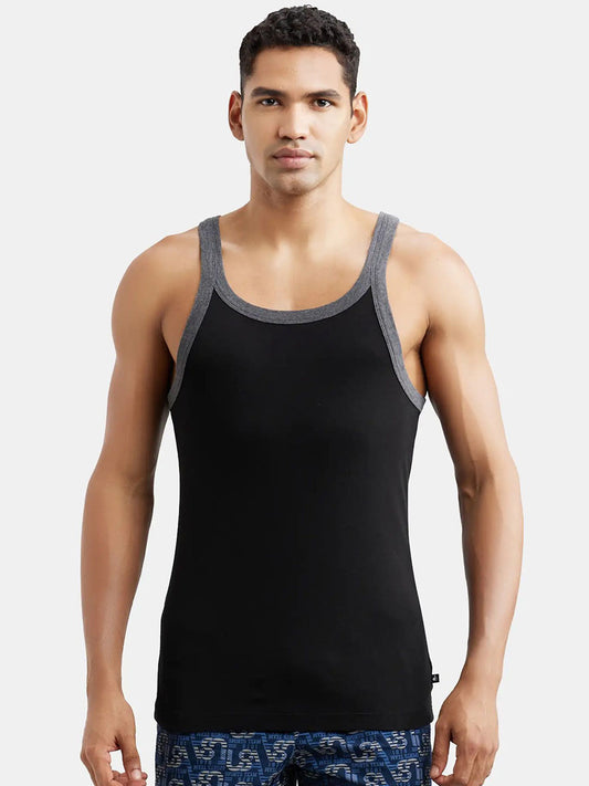 Jockey Men's Super Combed Cotton Rib Square Neck Sleeveless Gym Vest