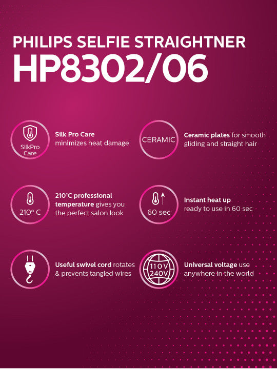 Philips HP8302 Selfie SilkPro Care Hair Straightener with Ceramic Plates
