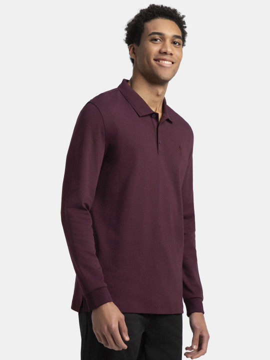 Jockey Men's Super Combed Cotton Rich Full Sleeve Polo T-Shirt with Ribbed Cuffs
