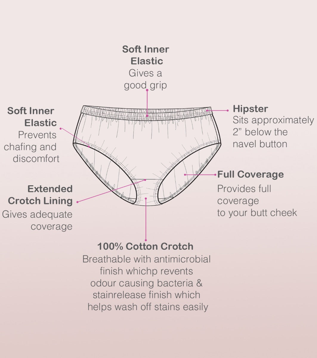 Enamor Chic Cotton Mid-Waist Hipster Panty 3-Pack with Antimicrobial Stain Release