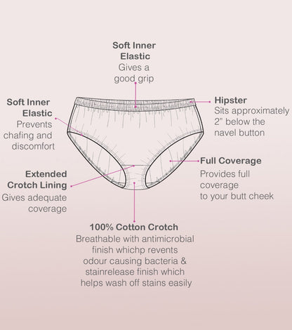 Enamor Chic Cotton Mid-Waist Hipster Panty 3-Pack with Antimicrobial Stain Release