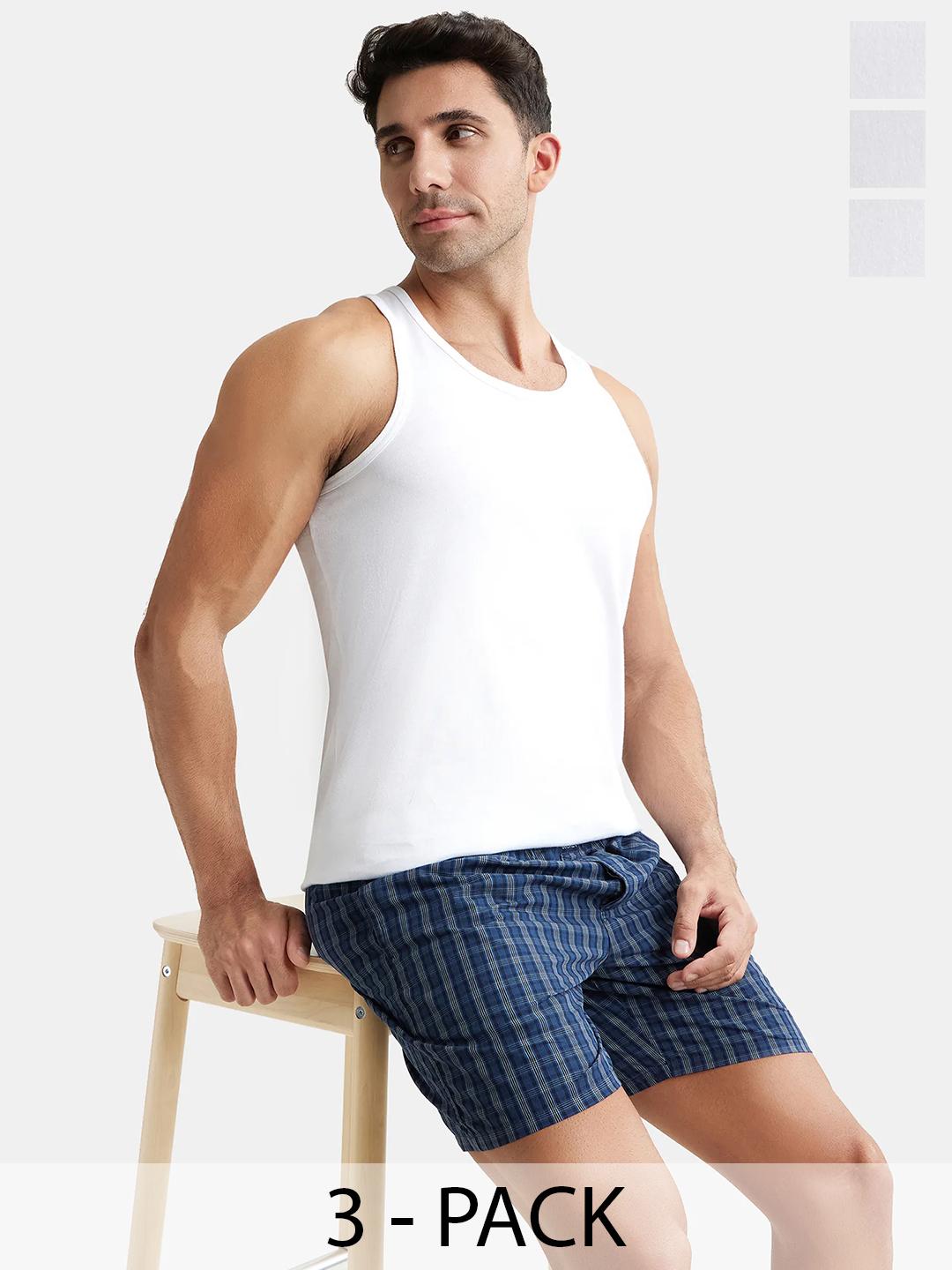 Jockey Men's Pack of 3 Super Combed Cotton Round Neck Sleeveless Vests