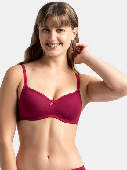 Jockey Wirefree Padded Plus Size Cotton Medium Coverage T-Shirt Bra with Lace Styling