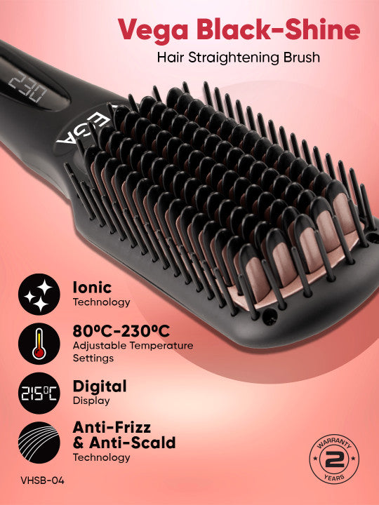 VEGA Women Hair Straightener Brush with Ionic and ThermoProtect Technology