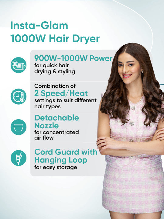 VEGA Insta Glam VHDH-20N Foldable 1000W Hair Dryer Blue