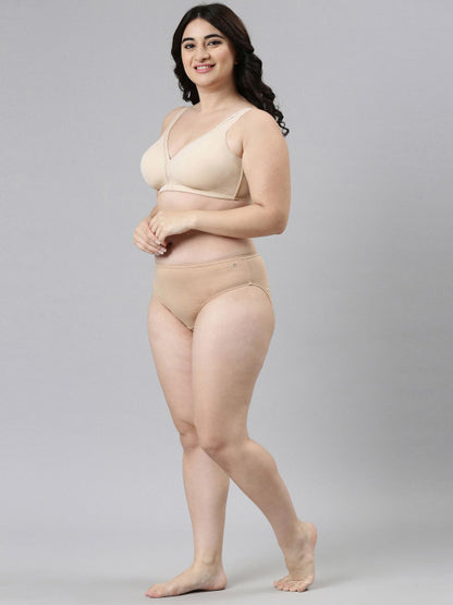 Enamor Non-Padded Wirefree Full Coverage Plush Comfort Side Support Bra F024 Beige