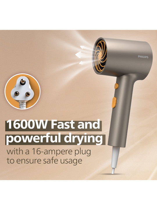 Philips 1600W Hair Dryer with 4 Heat Speed Modes Brown Orange