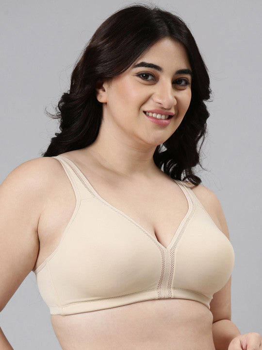 Enamor Non-Padded Wirefree Full Coverage Plush Comfort Side Support Bra F024 Beige