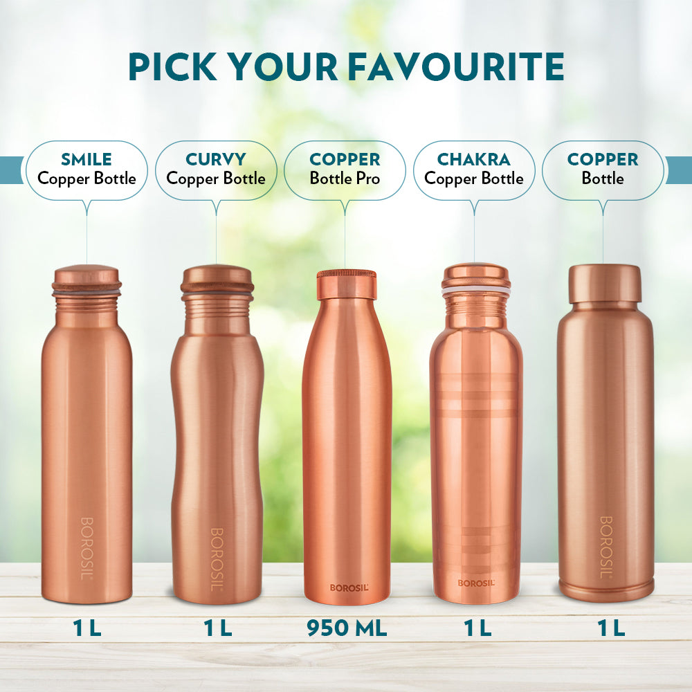 Borosil Pure Copper Water Bottle 1L - Eco-Friendly Hydration Vessel