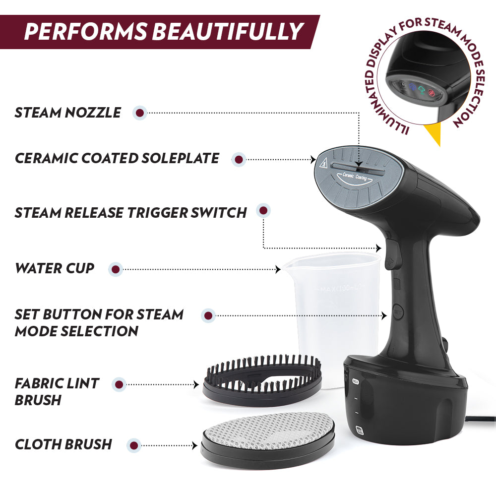 Borosil Handheld Garment Steamer GS02, Powerful 1600W Portable Clothes Wrinkle Remover