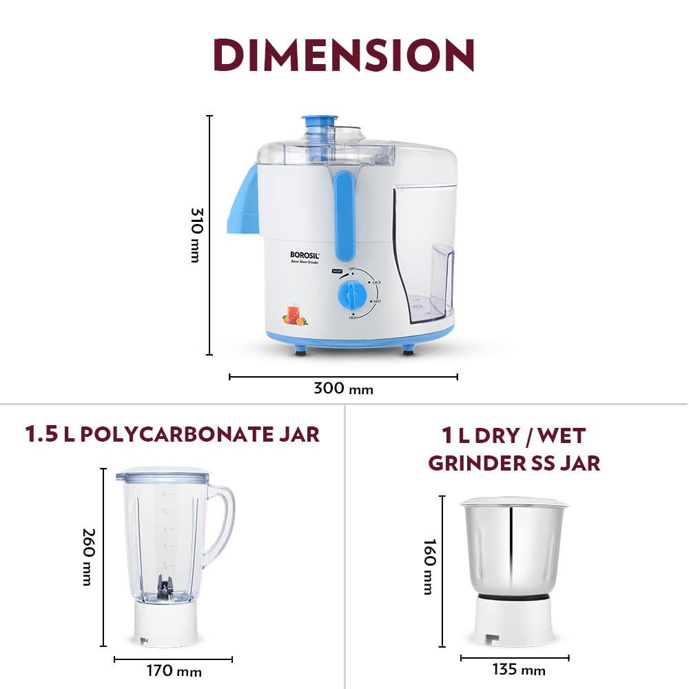 Borosil Primus II 500W Multi-Functional Juicer Mixer Grinder Appliance