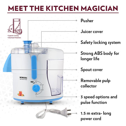 Borosil Primus II 500W Multi-Functional Juicer Mixer Grinder Appliance