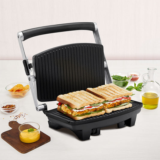 Borosil Jumbo Grill Sandwich Maker for Two Slices, Non-Stick Plates, 1000W Fast Heating