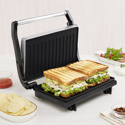 Compact Borosil Prime Grill Sandwich Maker for Two Crispy Sandwiches