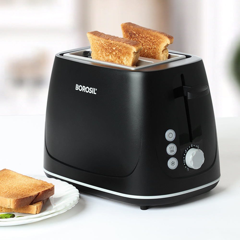 Borosil Krispy Pop-Up Toaster: Black, Wide Slots, 7 Browning, Easy Clean
