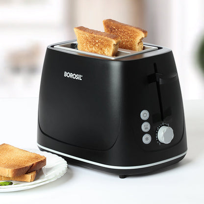 Borosil Krispy Pop-Up Toaster: Black, Wide Slots, 7 Browning, Easy Clean