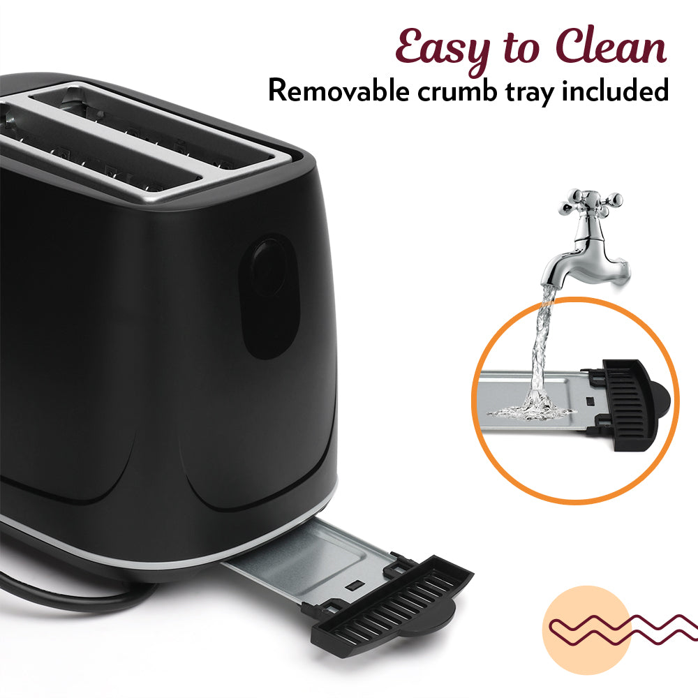 Borosil Krispy Pop-Up Toaster: Black, Wide Slots, 7 Browning, Easy Clean