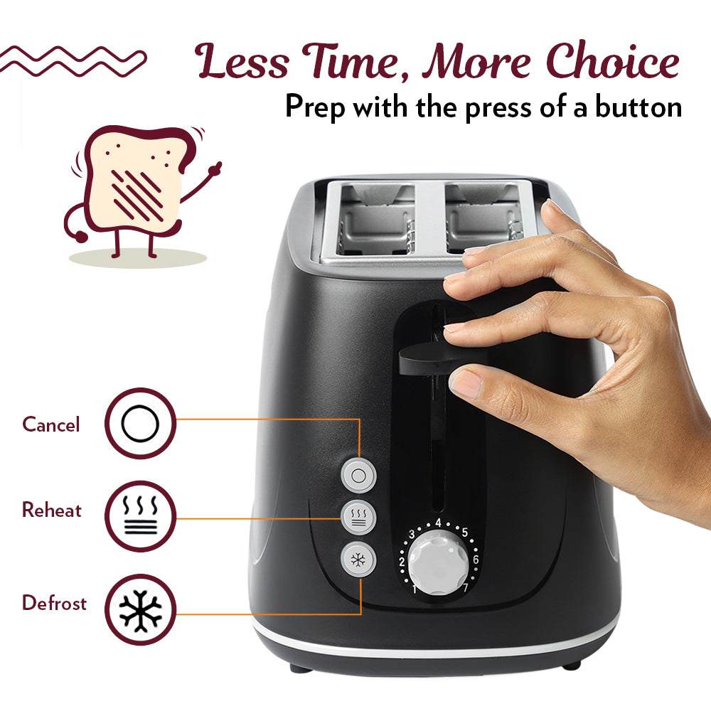 Borosil Krispy Pop-Up Toaster: Black, Wide Slots, 7 Browning, Easy Clean