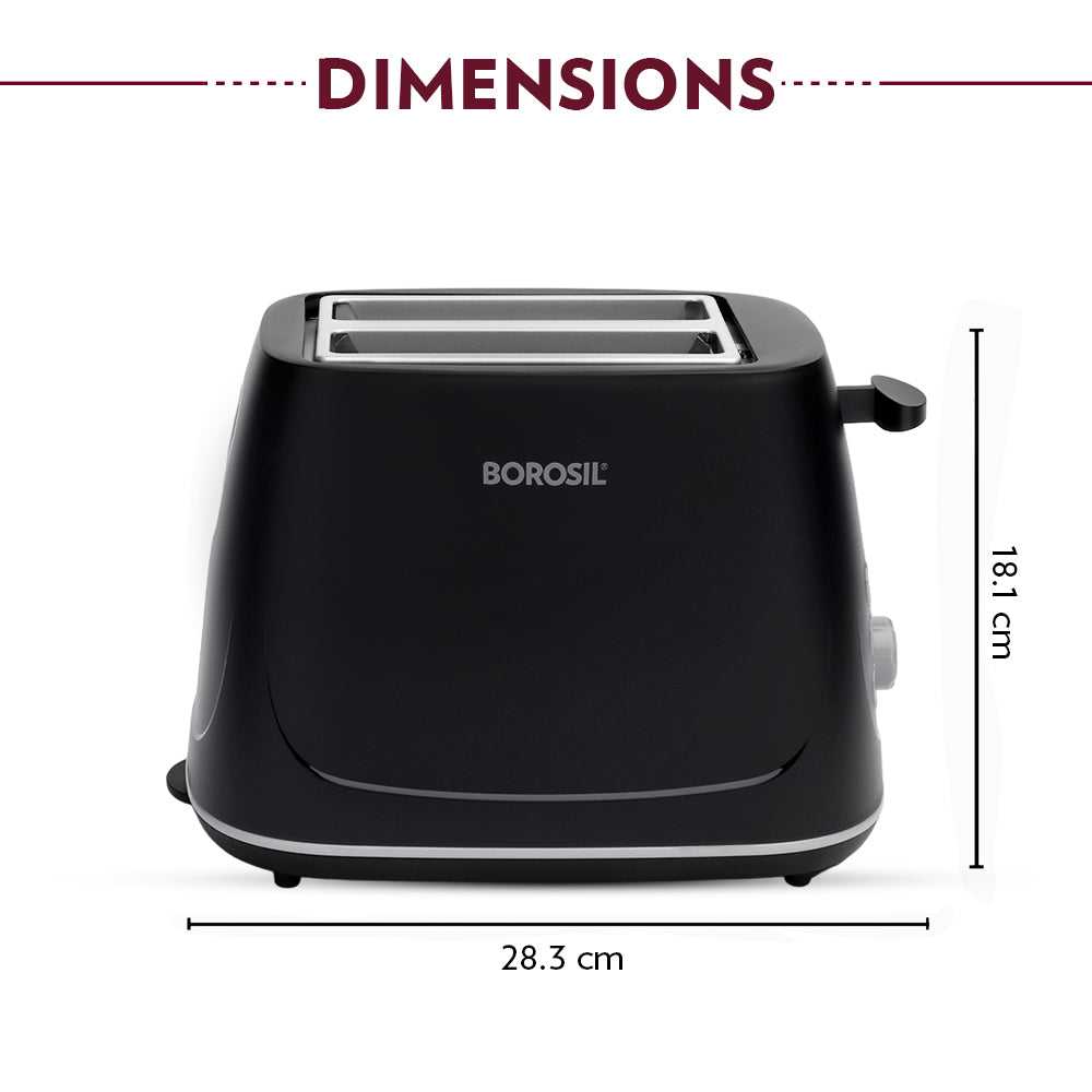 Borosil Krispy Pop-Up Toaster: Black, Wide Slots, 7 Browning, Easy Clean