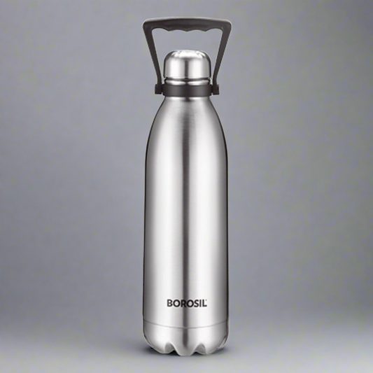 Borosil Bolt 1.8L Vacuum Insulated Silver Stainless Steel Water Bottle