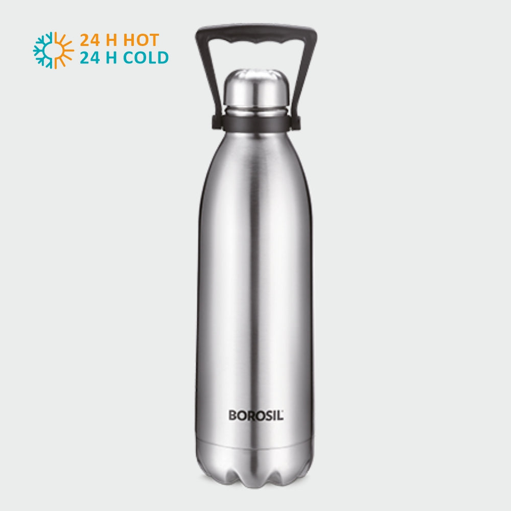 Borosil Bolt 1.8L Vacuum Insulated Silver Stainless Steel Water Bottle