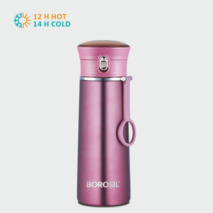 Borosil Travelease Purple 360ml Insulated Stainless Steel Sipper Water Bottle