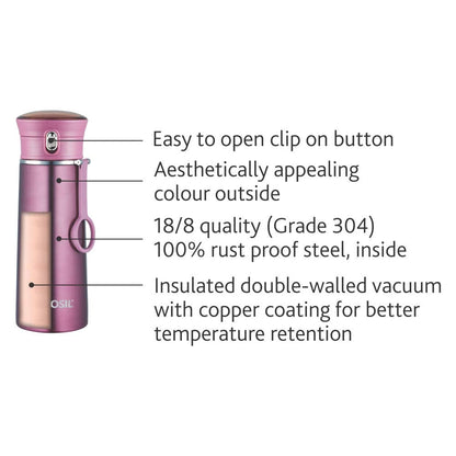 Borosil Travelease Purple 360ml Insulated Stainless Steel Sipper Water Bottle