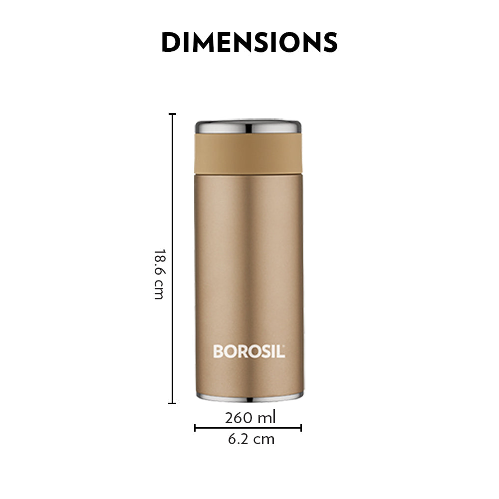 Borosil Travelsmart Rose Gold Insulated Stainless Steel Water Bottle 260ml