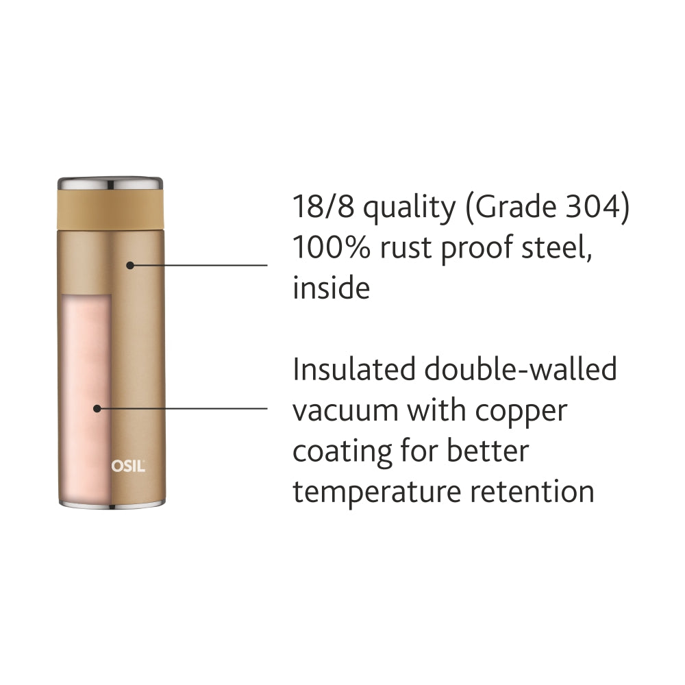 Borosil Travelsmart Rose Gold Insulated Stainless Steel Water Bottle 260ml